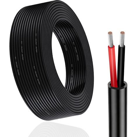 Câble Rond 2 Fils, 2 x 1,0 mm², 10M, Câble électrique Rouge/Noir, 12V/24V fil de cuivre étamé pour Le câblage des Feux arrière de remorque, L'automobile fil electrique, Equipement de Bateau (1/5)