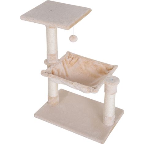 Arbre à chat 70 cm, petite tour pour chat avec balle peluche, poteau en sisal, grande plateforme, hamac, griffoir, arbre à chat, beige