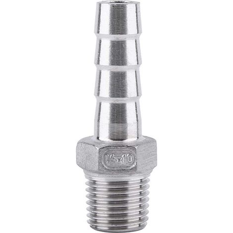 Connettore BSP, acciaio inox SS304 – filettatura maschio da 1/8" a 3/4" + raccordo a barb per tubo flessibile – per applicazioni chimiche, di riscaldamento e meccaniche – 1/4" x 10 mm