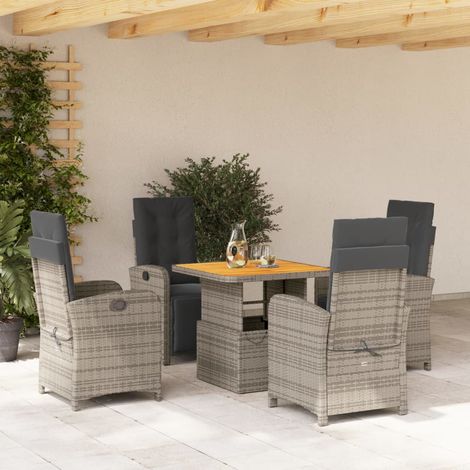 Ensemble de Jardin 5 pièces - Fauteuils inclinables + Table relevable Gris Résine Tressée (1/5)