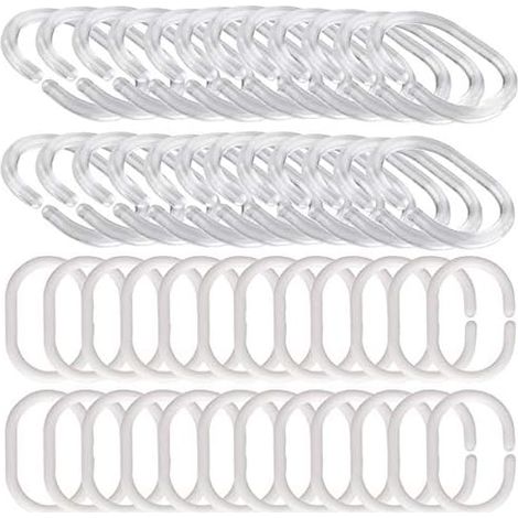 JANMIR-Lot de 48 anneaux de rideau de douche en plastique antirouille, forme en C, pour tringles à rideaux de salle de bain. (1/5)
