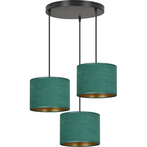 Lampada a Sospensione Hilde, Acciaio verniciato a polvere, Tessuto, Nero, Verde, 42x100x50 cm