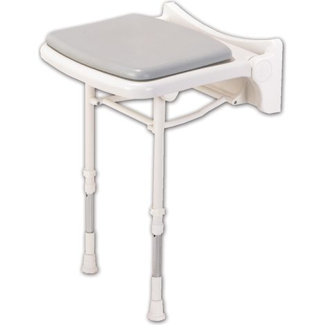 AKW – Siège de douche compact rembourré gris – Hauteur réglable 467-607 mm – Charge maximale 158 kg – Conception pour espaces réduits