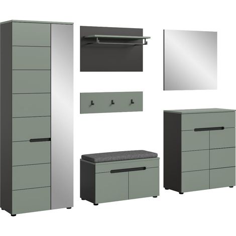 Canu Garderobenmöbel Set C2 inkl. Kissen staubgrün, dunkelgrau.