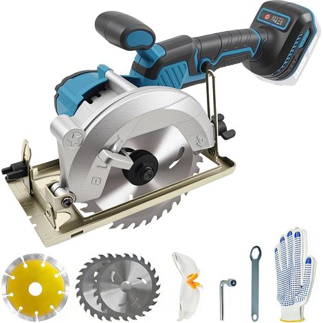 Mini scie circulaire sans fil pour Makita 18 V, scie circulaire portative sans balais avec 3 lames de scie, lunettes de protection, gants et 2 clés, coupe d'onglet 0-45° pour carrelage, bois et plasti (1/5)