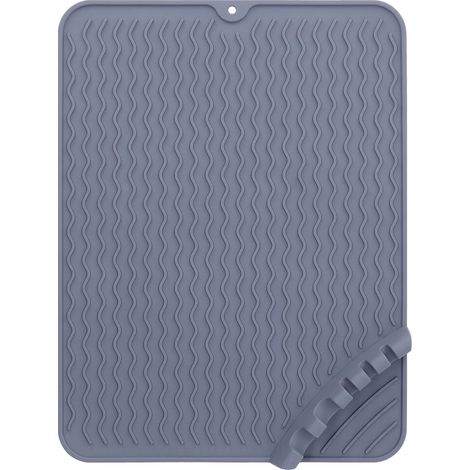 Tapis de séchage vaisselle en silicone alimentaire résistant à 230°C, gris, tapis égouttoir pour cuisine (1/5)