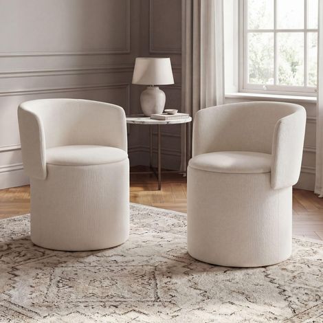 Wahson Set of 2 Chenille Dining Chairs, Upholstered Barrel Chairs with Folding Backrests and Hidden Storage, Kitchen and Dining Room Chairs, White