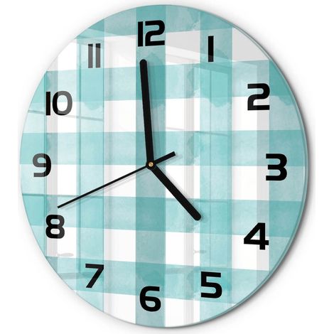Horloge Murale Ronde Déco Murale Artistique Verre Silencieuse Salon Chambre Grille bleue fi 30 cm (1/5)