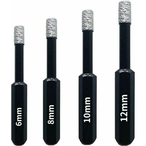 Coffret 4 Forets Diamant Pour Carrelage, Cramique, Grs Crame, Tuiles, Verre, Pierre. Professionnelles Mches Diamantes Scies-Cloches - 6Mm 8Mm 10Mm 12Mm (1/5)