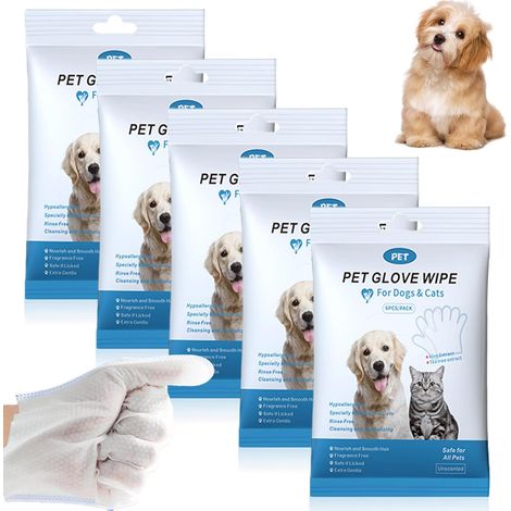 30 Pack Cat Dog Cleaning Gloves, Wet Pet Wipes, Grooming Gloves, Gentle Cleaning and Odor Elimination, Hypoallergenic for Cats and Dogs Outdoor (1/5)