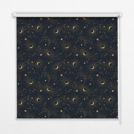 Innenrollo Fensterrollo - Rollo ohne Bohren - Sichtschutzrollo - Lichtdurchlässiges Rollo - Rechteckiges - Rollo - (140 cm x 140 cm) - Mond und Sterne