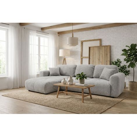 Ecksofa mit Schlaffunktion BRUSK MAX in Stoff Pop Hellgrau Ottomane Links (1/5)