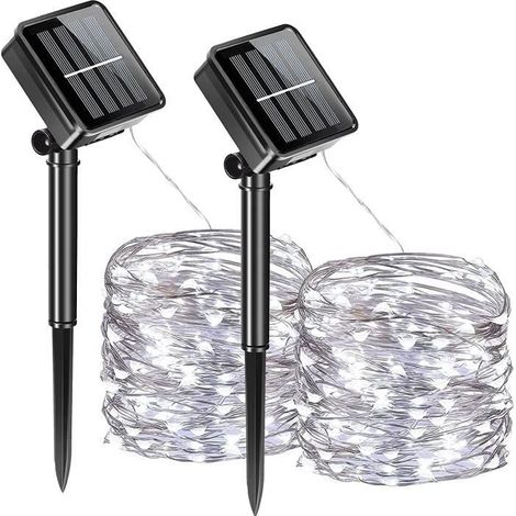 10 m Guirlande Lumineuse Solaire, Fil de Cuivre, 100 LED Étanche pour Jardin Terrasse Balcon