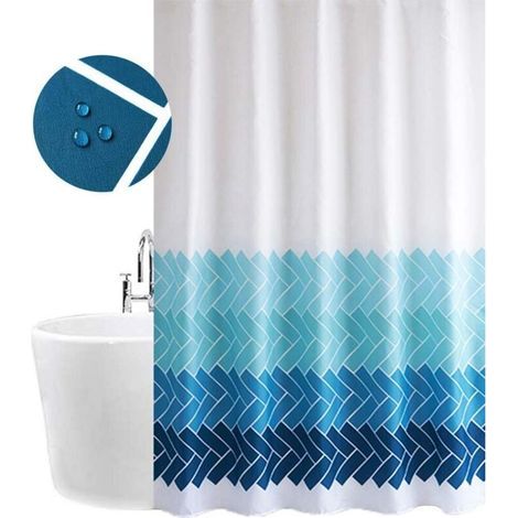 Tenda da doccia ZOLGINAH con motivo a chevron blu e bianco a righe incrociate, impermeabile, antimuffa e resistente alla muffa, con ganci, 180x180 cm (72x72 pollici) (1/5)