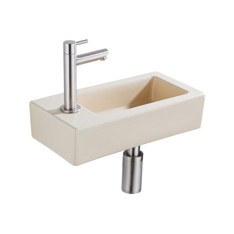 FugaFlow Eccelente Pietra Ensemble fontaine - 37,5x18,5x9cm - céramique - trou de robinet à gauche - robinet de fontaine en inox brossé - bouchon de (1/5)