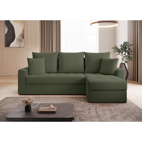 AX LIVING Karaman Schlafsofa mit Bettkasten Eckcouch Grün L Form 238cm