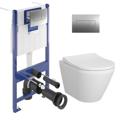 ViConnect Pro S Pack WC bâti Villeroy & Boch + WC Vitra sans bride + abattant SoftClose + plaque chrome (VCNINTEGRARS2CH) (1/5)
