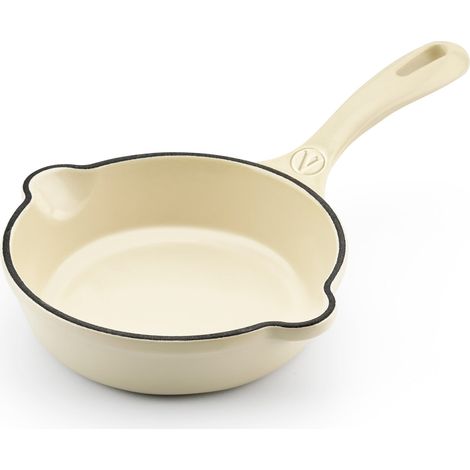 Victoria 30001 Sartén Hierro Fundido Esmaltado Inducción 14cm, Apta Fuego, Barbacoa, Horno Cast Iron Skillet  Blanco (1/5)
