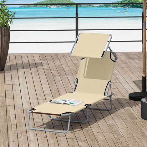 Sdraio da Giardino Pieghevole con Tettuccio Regolabile e Schienale Reclinabile a 4 Livelli, Beige