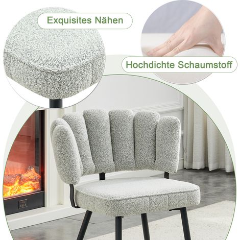 Ensemble table et chaises rondes, table à manger Ø107 cm aspect noyer avec double étage de rangement + 2 fauteuils de salle à manger en tissu gris crème, dossier fleuri en bouclé. (1/5)