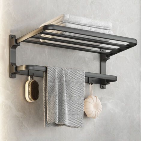 Wandmontierter Handtuchhalter aus anthrazitgrauem Aluminium, bohrfreier Handtuchhalter, Badezimmeraufbewahrung (1/5)
