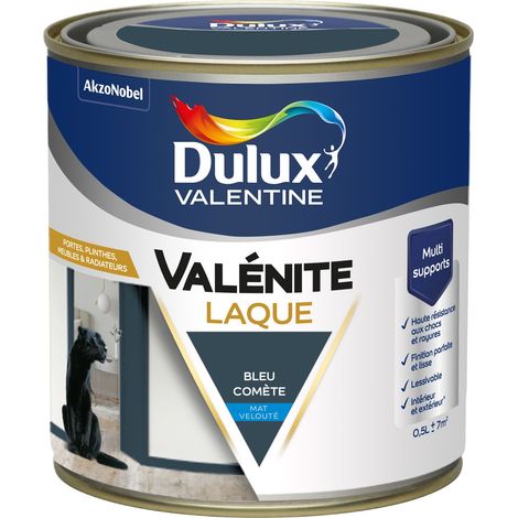 Dulux Valentine Peinture Laque Valénite Intérieur et Extérieur Multi-supports - Finition parfaite et lisse, Haute Résistance - Mat Bleu Comète 0,5 L