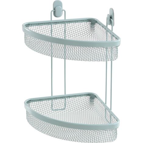 Mensola bagno Angolare verde acqua in acciaio con 2 ripiani – Taki (1/3)