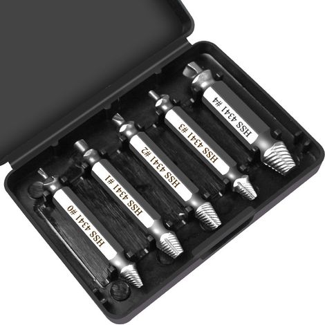 Lntyq Extracteur à Vis à Tête Double,Endommagé Vis Extracteur et Retirer Kit H.S.S.1#/2#/3#/4#0#-(5Pcs) (1/5)