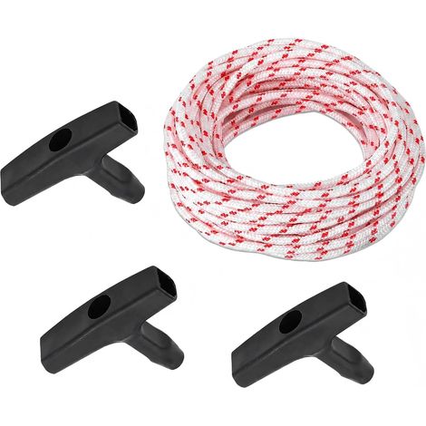 Corde de Démarrage 3,5 mm 10 Mètres pour Tondeuse à Gazon, Câble de Rechange avec 3 Poignées de Démarrage, Compatible Tronçonneuse, Taille-Haie, Coupe-Bordure et Débroussailleuse (1/5)