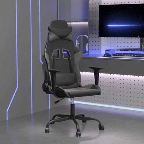 vidaXL Silla gaming cuero sintético negro y gris (1/5)