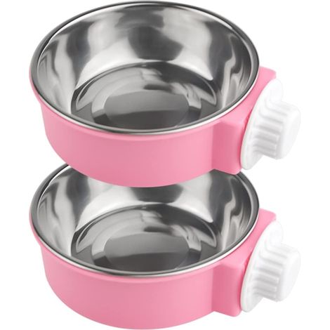 Lot de 2 Gamelles Acier Inoxydable Suspendre, Amovible Nourriture Eau, Cage Oiseau Lapin