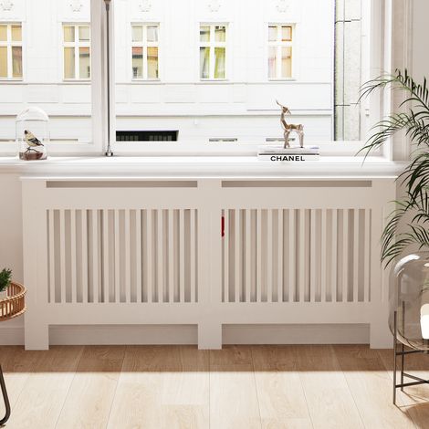 Cache Radiateur Design - Hauteur Intérieure 100cm- Couver Blanc Moderne avec Lattes Verticales - XL 172 x 19 x 101 cm