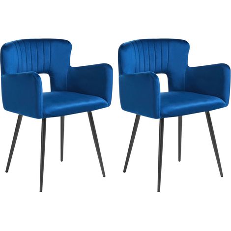 Set of 2 Dining Chairs SANILAC Velvet Navy Blue