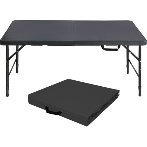 Table pliante robuste 125 cm noire, hauteur réglable, poignée de transport, charge 135 kg, pour camping, pique-nique, fêtes intérieur et extérieur (1/5)