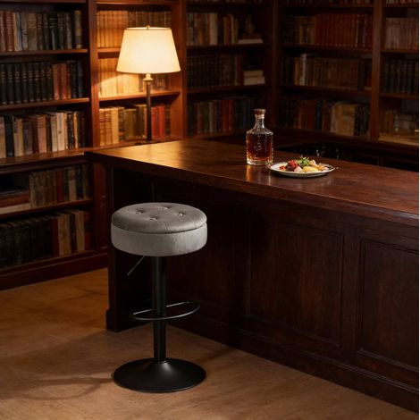 Sgabello da bar girevole con contenitore in velluto grigio chiaro 39x39x79,5 cm (1/5)