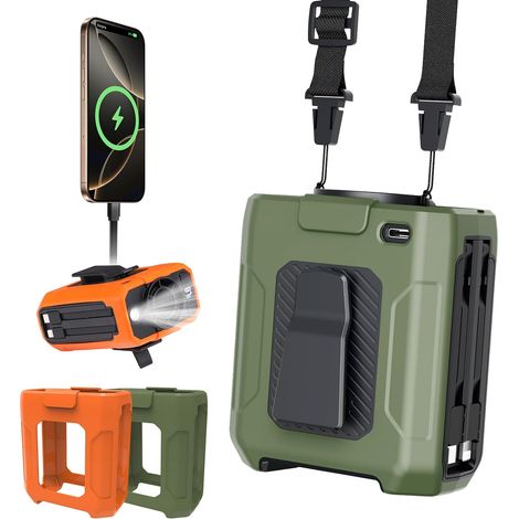 Ventilador de cintura 4 en 1 con batería externa de 10.000 mAh, ventilador de cintura con clip, 5 velocidades de viento, ventilador para la parte inferior de la camisa, ventilador de cintura portátil (1/5)