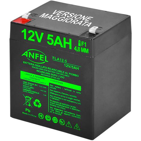batteria piombo 12v 5ah 4,5ah 4ah ermetica (VRLA), adatta per UPS Gruppi di Continuita', Videosorveglianza, Sistemi di allarme, mobilita' elettrica, giocattoli, attacco faston F1 4,8mm (1/5)