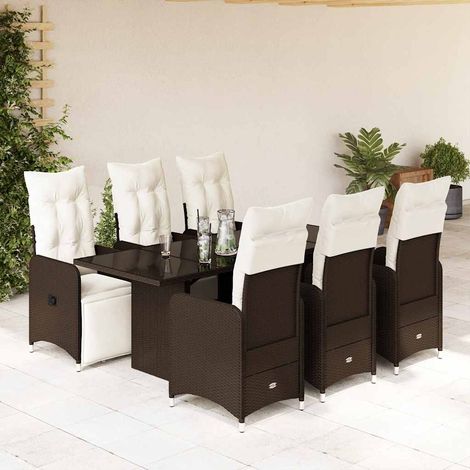 7-tlg. Garten-Bistro-Set mit Kissen Braun Poly Rattan (1/5)