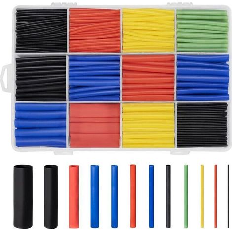 800 Pièces Gaine Thermorétractable Etanche - 1 à 13 mm - Assortiment de tubes Thermoretractables Noir Bleu Rouge Jaune Vert (1/4)