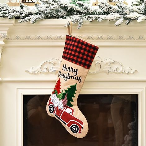 Weihnachtsdekorationen, Weihnachtsgeschenktüten, Weihnachtsschmuck für Zuhause, große 3D-Weihnachtsstrümpfe aus Leinen