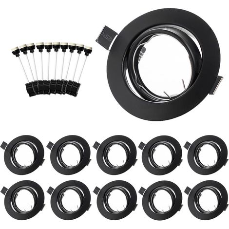 Spot Encastrable GU10 Set, Cadre De Montage En Noir Mat 68mm Avec Douilles en céramique GU10, Cadres Pour Spot Encastrable 68mm Orientables 30°, Rond Lampe Encastrée Led 230V, Lot De 10