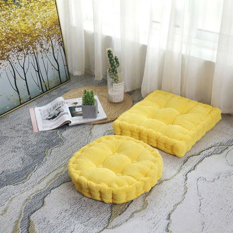 Coussin épaissi coussin respirant automne et hiver,4040cm, rond, jaune