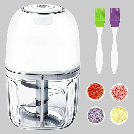 Mini Electric Food Chopper, Small Multifunctional Vegetable Cutter, Rechargeable USB C, Portable Chopper, for Onion, Garlic, Meat, Vegetables and Fruits, White (1/4)