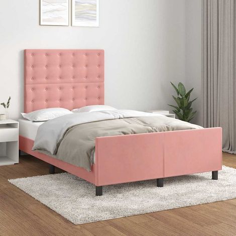 Cadre de lit 120 x 190 cm avec tête de lit réglable rose en velours, sans matelas - PANGIVO (1/5)