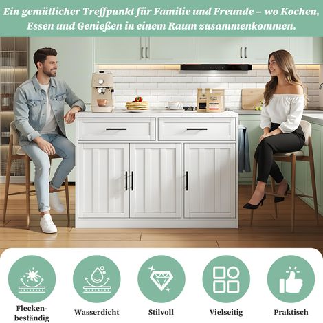 Îlot central de cuisine 120x60x91 cm avec prises intégrées, ports USB, cordon 1,5 m, tablettes ajustables, poignées en acier, porte-serviette, espace bar  parfait pour studio, petite cuisine ou zone r (1/5)