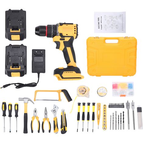 21V Impact Driver Kit Cordless Drill 3in1 550W Power Tools 40N.m Max. Torque 1500RPM Stepless Speed Control Support Φ10mm Drilling with 2 Batteries LED Work Light Handheld Electric Screwdriver 100-240