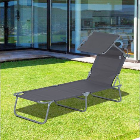 Tumbona jardín plegable con toldo de metal gris HAVRYA (1/5)