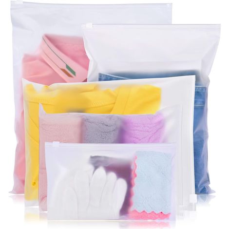 Bolsas de almacenamiento de plástico para viajes, 15 unidades, bolsas de plástico transparente esmerilado para equipaje, zapatos y ropa, 5 tamaños. (1/5)