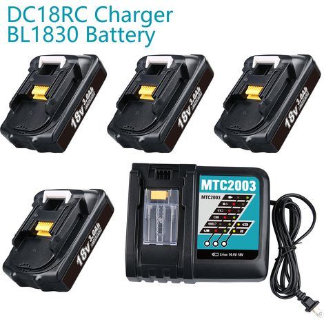 3,0 Ah 18 V Akku (4er-Pack) und 3 A Ladegerät DC18RC Ersatz, kompatibel mit Makita 18 V Lithium-Ionen-Akkus BL1860 BL1850 BL1840 BL1830 Akkus für kabellose Elektrowerkzeuge (1/5)