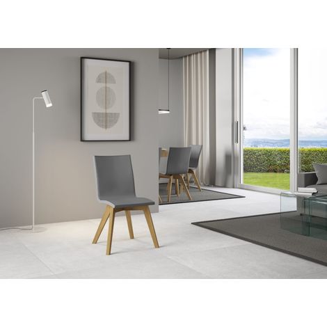 Sedia 52x52x87 cm Trudy gambe quercia in Similpelle Grigio (1/3)